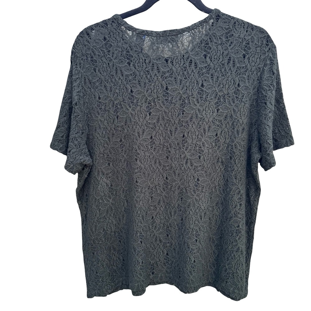 Karen Scott Vintage Womens Green Floral‎ Lace Short Sleeve Crew Neck Top Large - Picture 5 of 8
